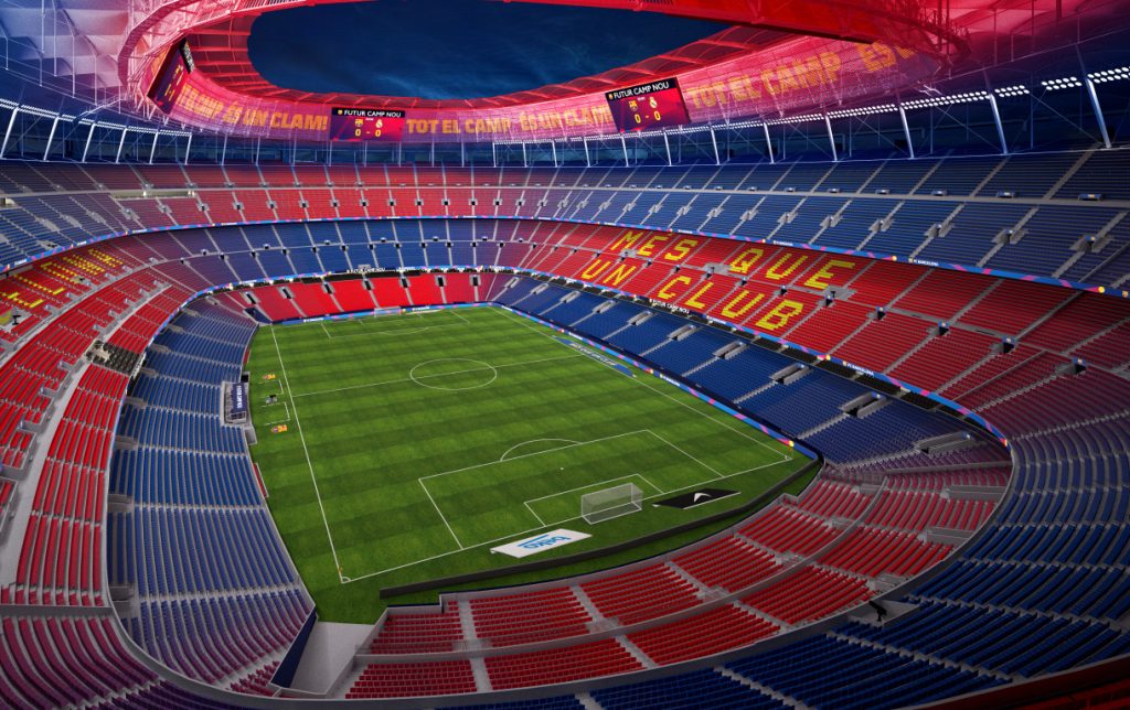 Công trường cải tạo Camp Nou với thiết bị xây dựng